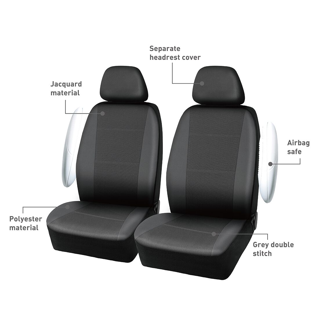 SCA Jacquard Seat Covers Charcoal, Adjustable Headrests, Airbag Compatible, Size 30A, , scaau_hi-res