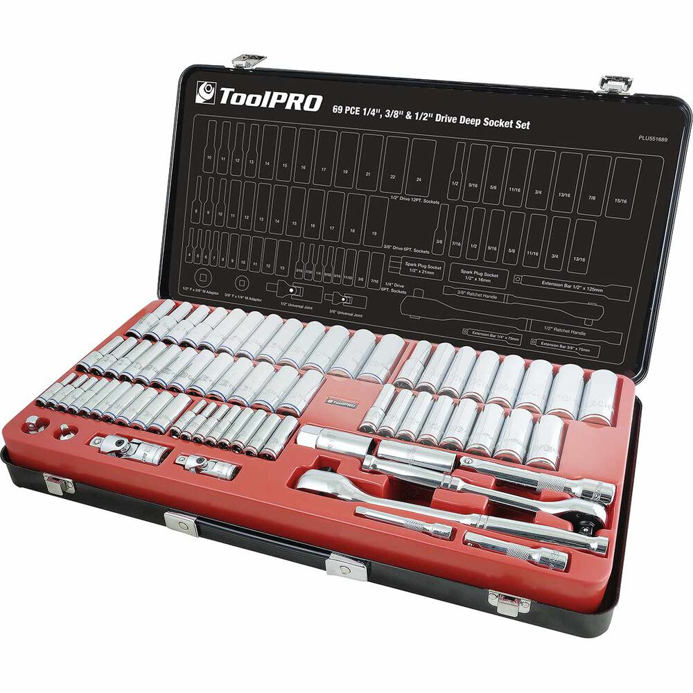 ToolPRO Socket Set 3/8" & 1/2" Drive Metric/SAE 69 Piece Supercheap Auto