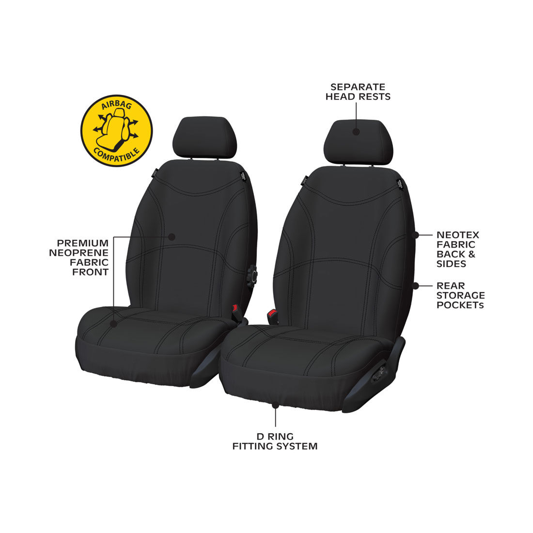Getaway Neoprene Ready Made Seat Covers Front Pair Black suits BT50/DMAX, , scaau_hi-res
