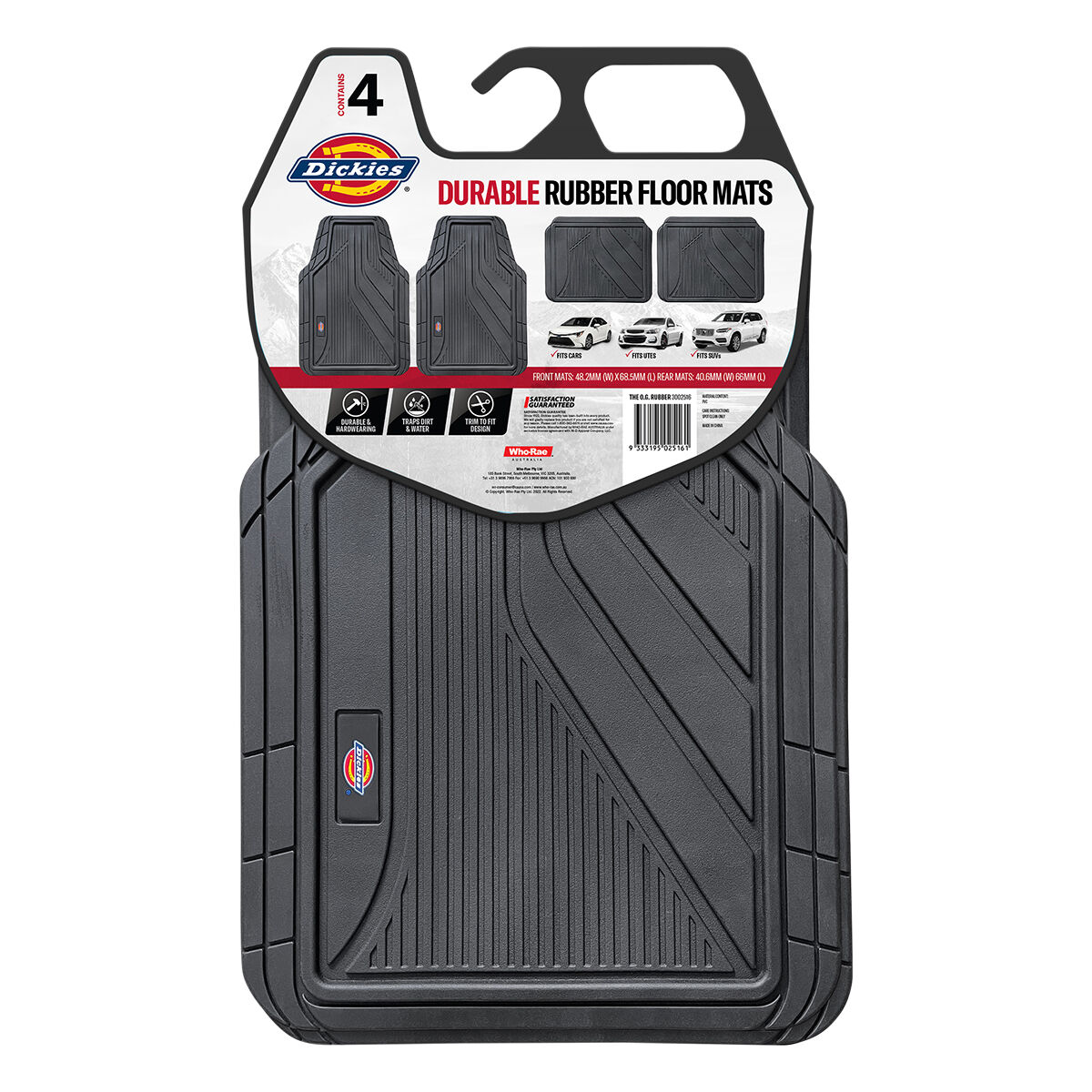 Dickies Rubber OG Logo Car Floor Mats - Set of 4, Black, , scaau_hi-res