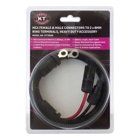 KT Cables MC4 Connector 8mm Rings/600mm Leads, , scaau_hi-res
