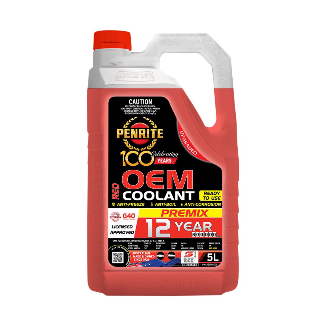 Penrite Red Long Life Anti Freeze / Anti Boil Coolant Premix - 5 Litres, , scaau_hi-res
