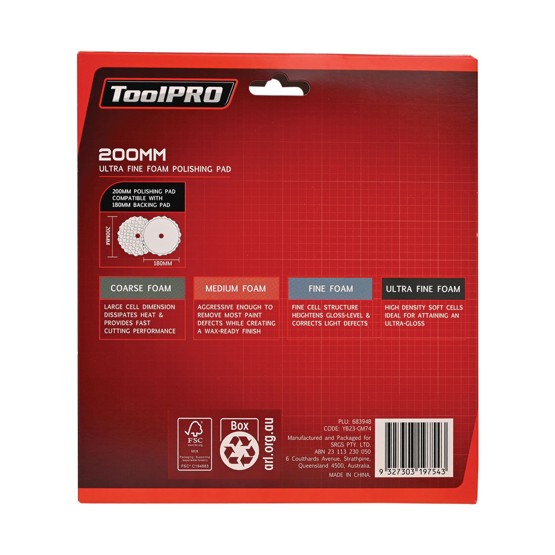 ToolPRO 200mm Ultra Fine Foam Polishing Pad Black, , scaau_hi-res
