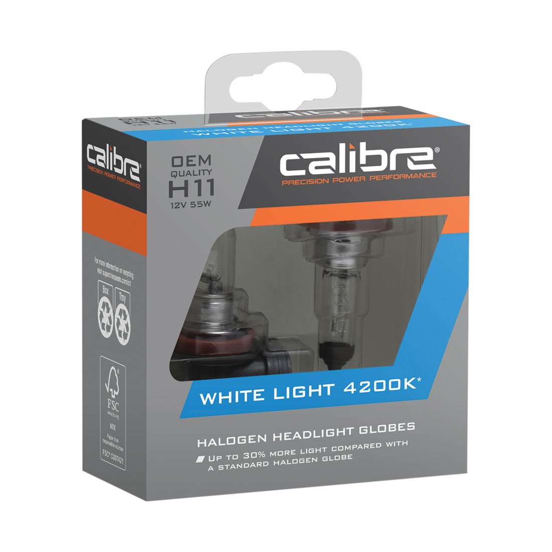 Calibre White Light 4200K Headlight Globes - H11, 12V 55W, CA4200H11, , scaau_hi-res