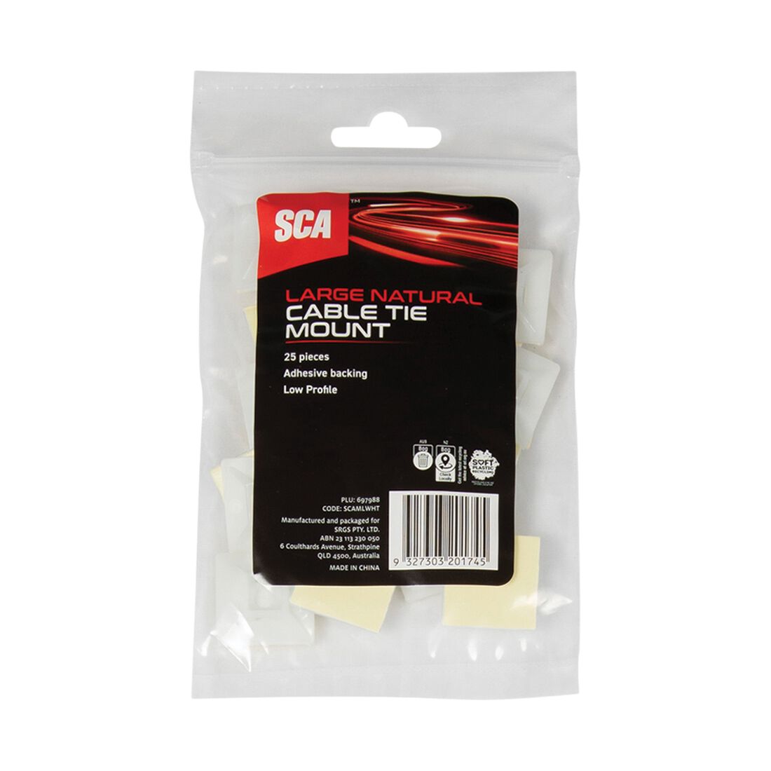 SCA Cable Tie Mounts Large, 25 Pack, White, , scaau_hi-res
