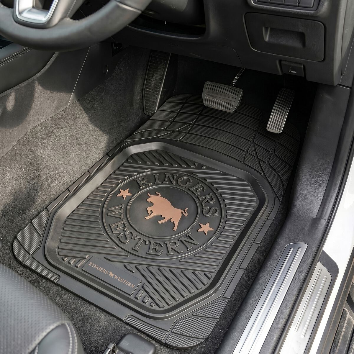 Ringers Western Rubber Car Floor Mats - Front Pair, Black/Tan, , scaau_hi-res