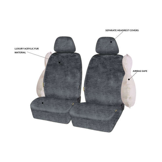 SCA Luxury Fur Seat Covers Slate Adjustable Headrests Airbag Compatible 30SAB, , scaau_hi-res