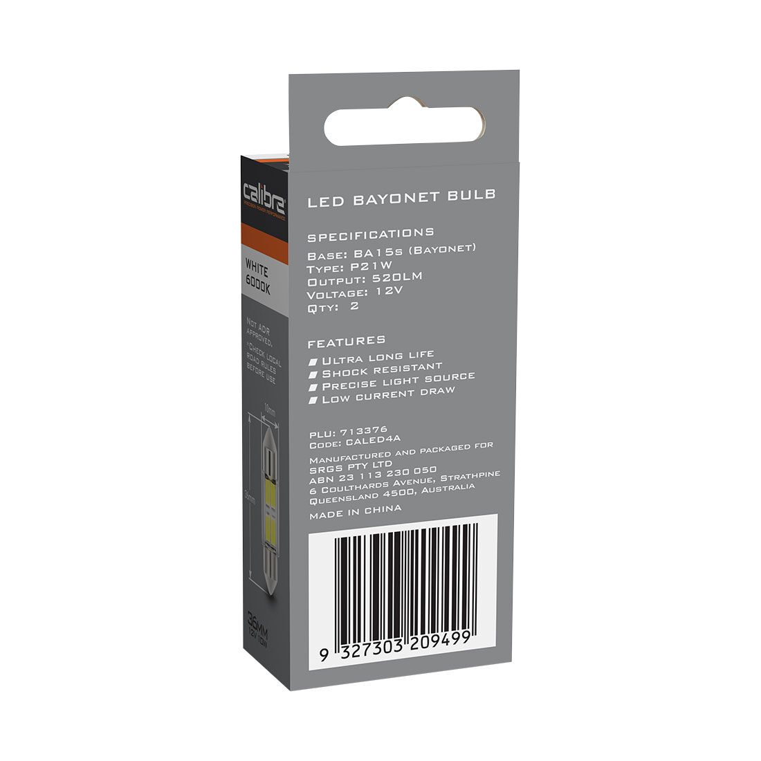 Calibre Automotive Globes - LED White Bayonet, 12V, 21W, BA15S, , scaau_hi-res