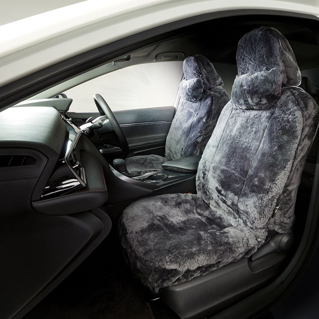 Platinum CLOUDLUX Sheepskin Seat Covers - Slate Adjustable Headrests Size 30 Front Pair Airbag Compatible, , scaau_hi-res