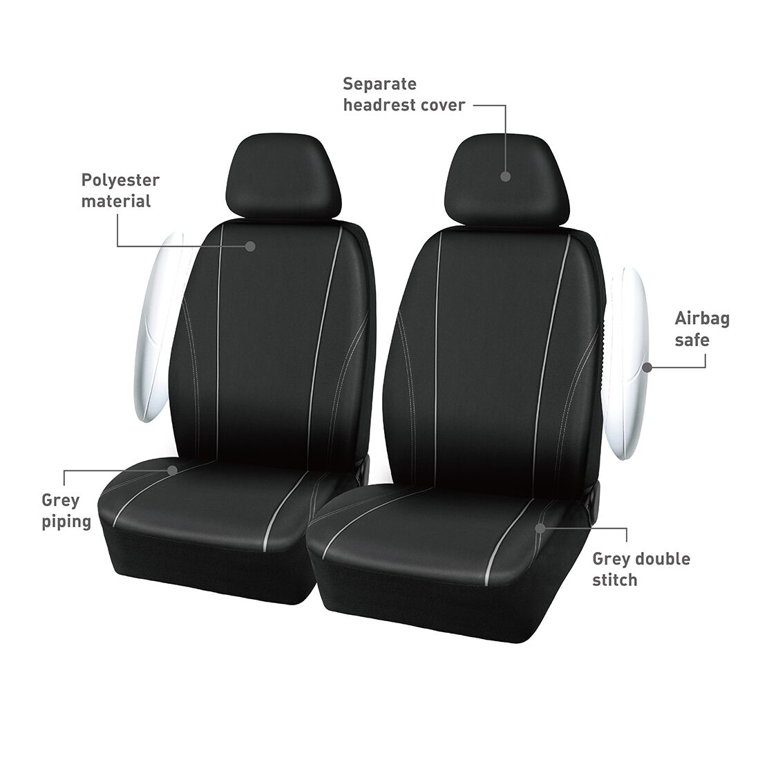 SCA Essential Polyester Seat Covers Black & Grey, Adjustable Headrests, Airbag Compatible, Size 30A, , scaau_hi-res