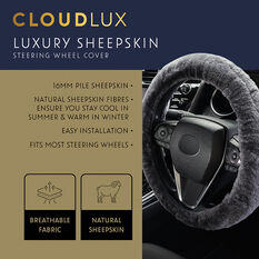 CLOUDLUX Steering Wheel Cover - Sheepskin, Charcoal, 380mm diameter, , scaau_hi-res