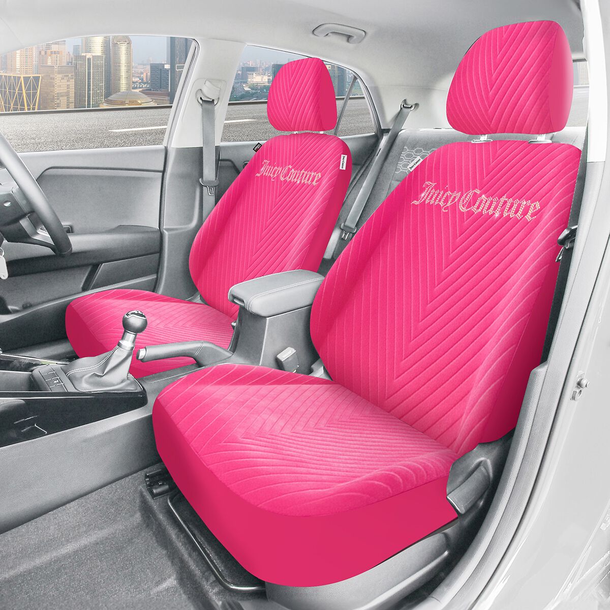 Juicy Couture 2 Piece Juicy Bling Seat Covers - Pink/Gold, , scaau_hi-res