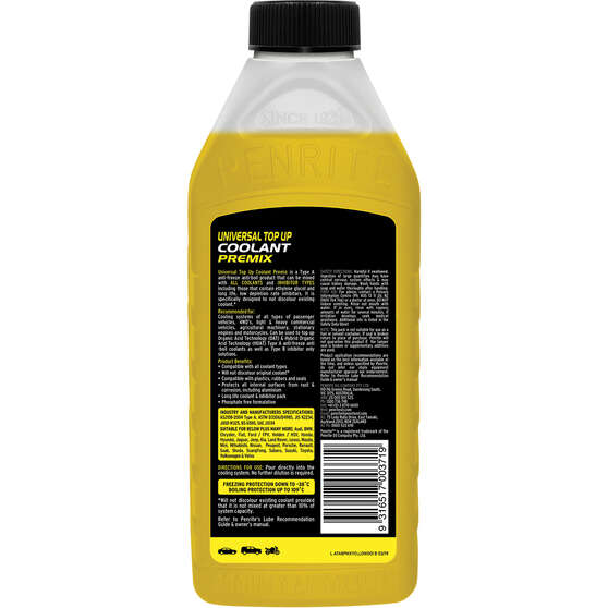 Penrite Yellow Universal Top Up Coolant Premix - 1 Litre, , scaau_hi-res
