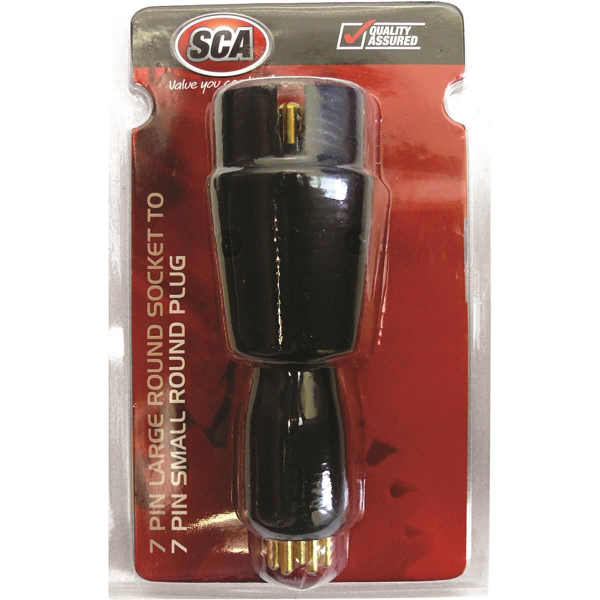 SCA Trailer Adaptor 7 Pin Large Round Socket to 7 Pin Small Round Plug Stubbie, , scaau_hi-res
