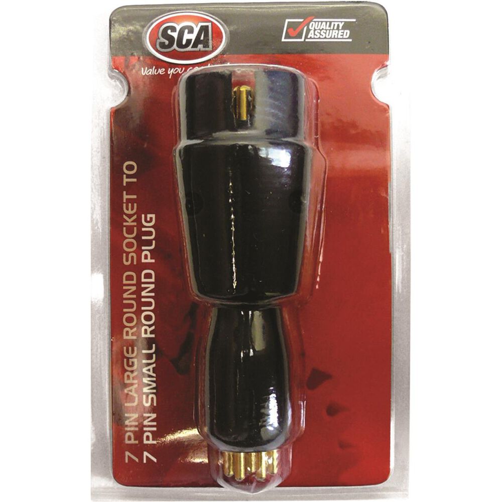 SCA Trailer Adaptor Stubbie, 7 Pin Large Round Socket to 7 Pin Small