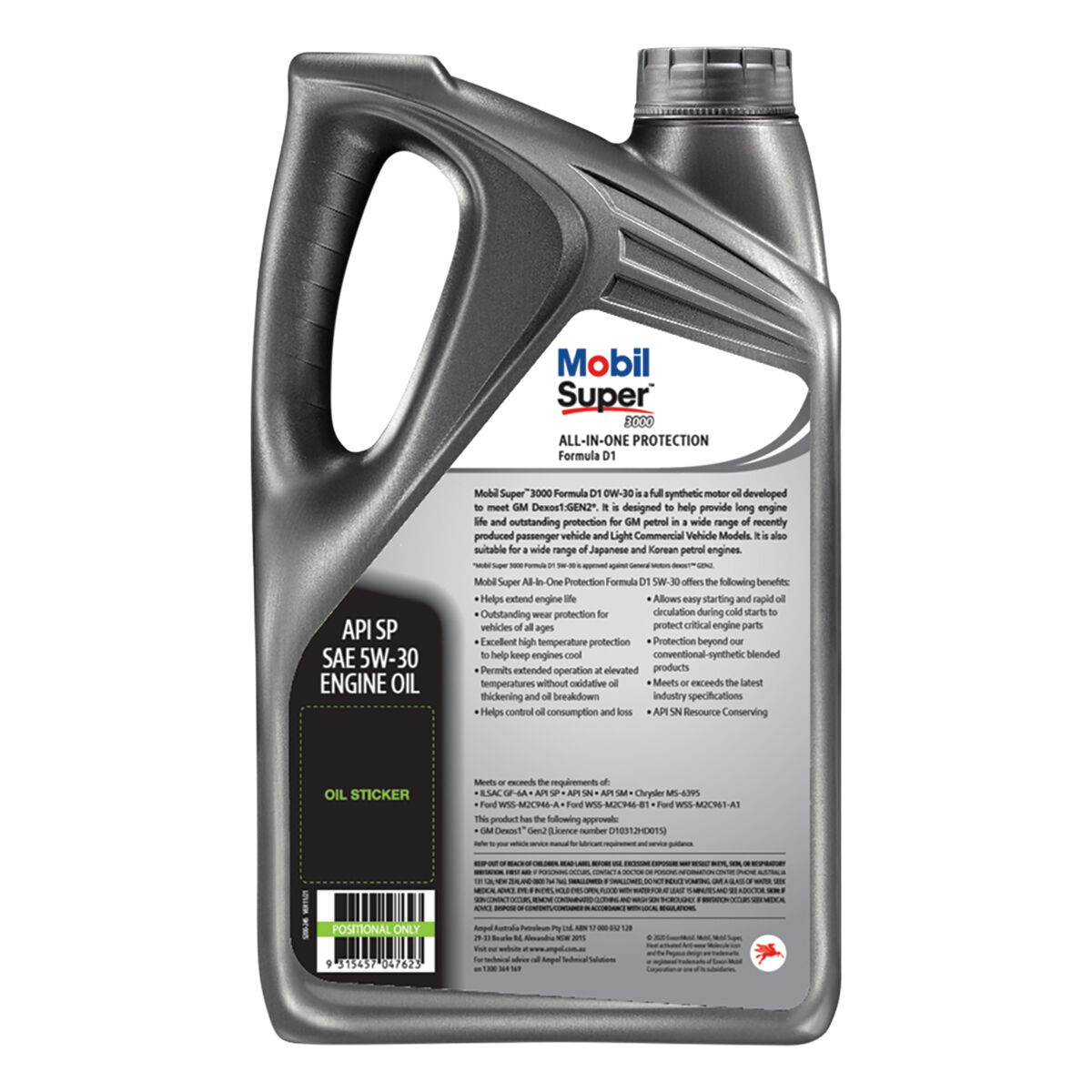 Mobil Super 3000 Formula D1 Engine Oil 5W-30 5 Litre, , scaau_hi-res