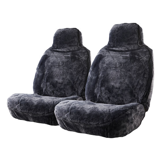 Gold CLOUDLUX Sheepskin Seat Covers - Black Built-in Headrests Size 60 Front Pair Airbag Compatible, Slate, scaau_hi-res