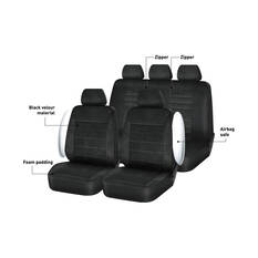 SCA Velour Executive Seat Cover Pack Black Adjustable Headrests Airbag Compatible 30&06H SAB, , scaau_hi-res