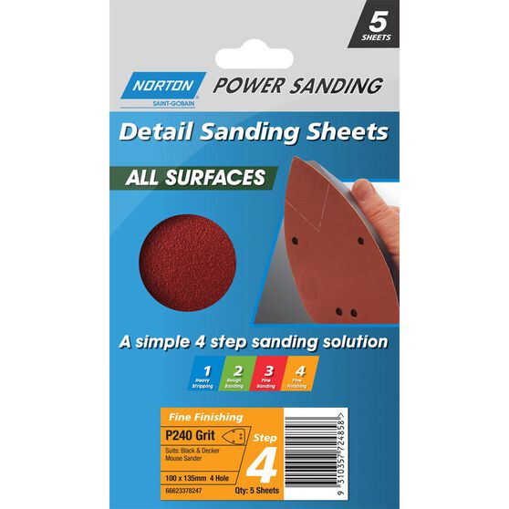Norton Mouse Sanding Sheets 240 Grit 5 Pack, , scaau_hi-res