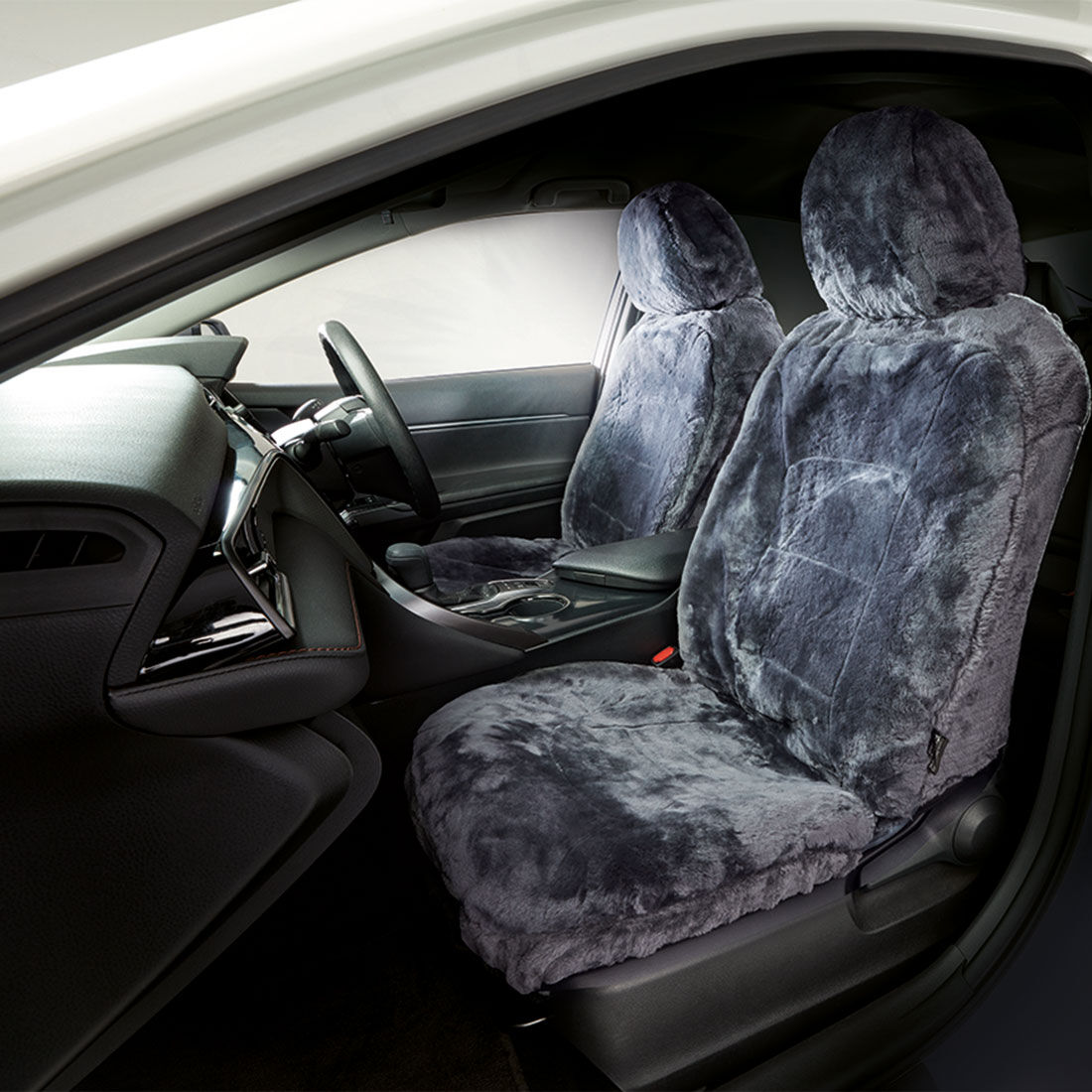 Silver CLOUDLUX Sheepskin Seat Covers - Slate Adjustable Headrests Size 30 Front Pair Airbag Compatible, , scaau_hi-res
