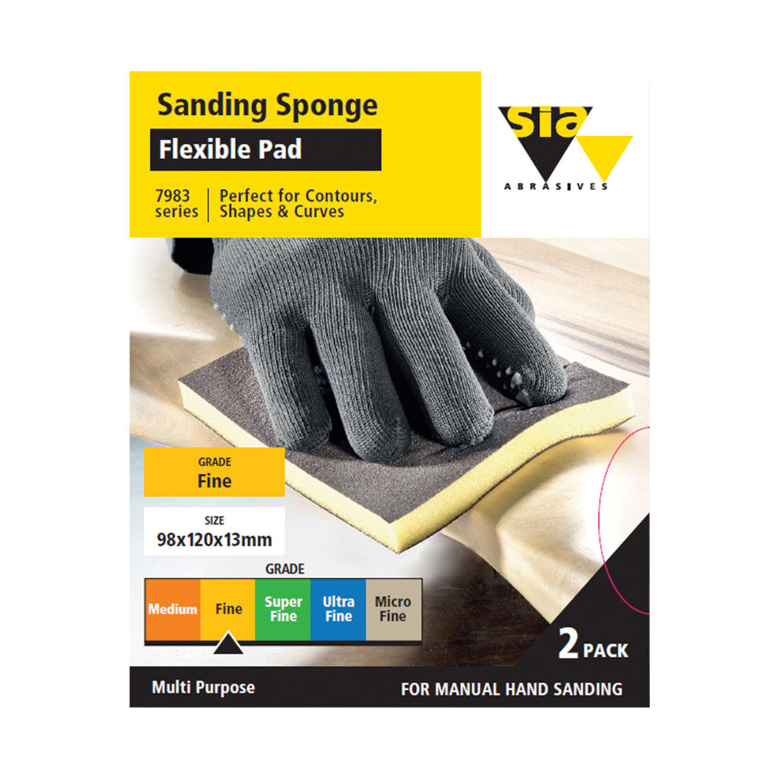 SIA Abrasives Sanding Pad 2 Pack Fine - Siasponge 7983, , scaau_hi-res