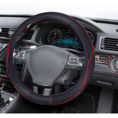 SCA Steering Wheel Cover Leather Look & Carbon Black/Red 380mm Diameter, , scaau_hi-res