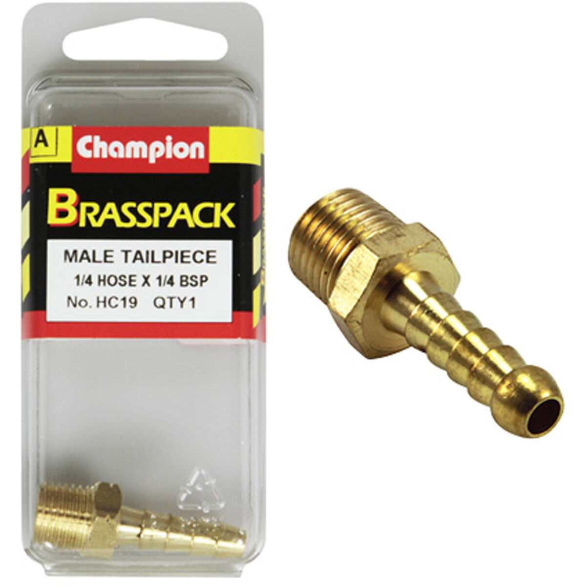 Champion Brass Pack Male Hose Barb HC19, 1/4" X 1/4", , scaau_hi-res