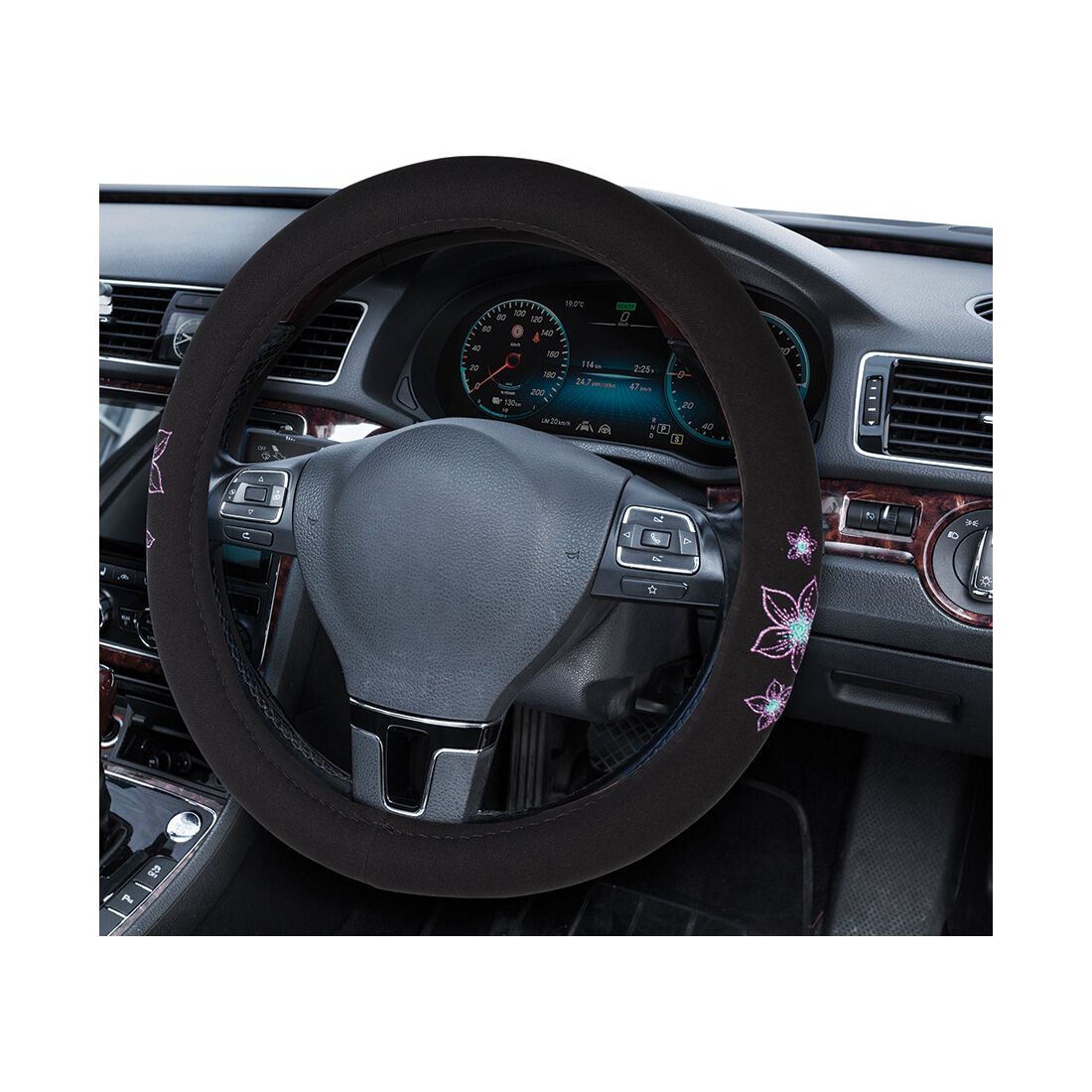 SCA Steering Wheel Cover & Seat Belt Buddie Flower Purple & Aqua, , scaau_hi-res