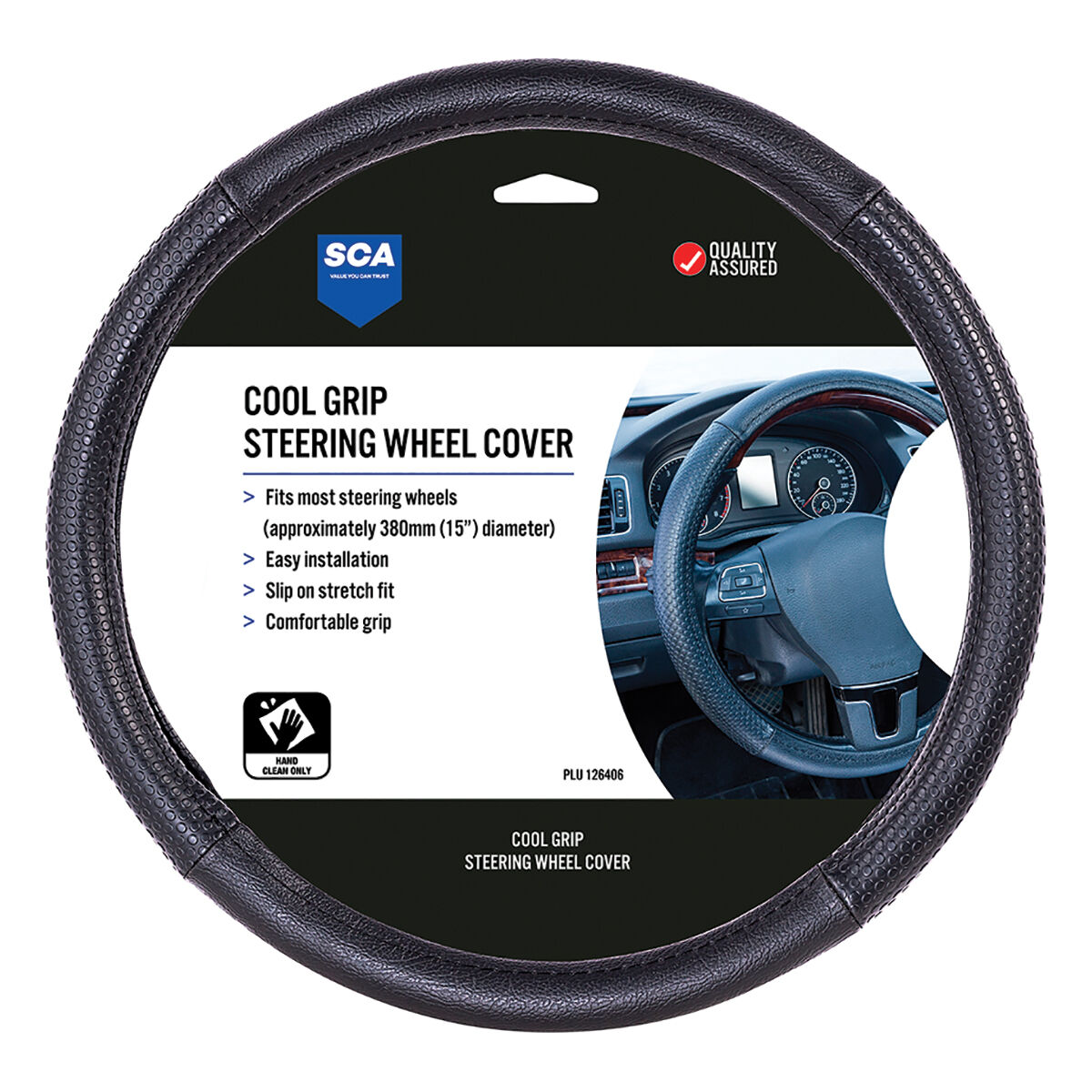 NEW DRIVERS STEERING WHEEL COVER BLUE-BLACK FITTED GLOVE EASY SLIP ON 