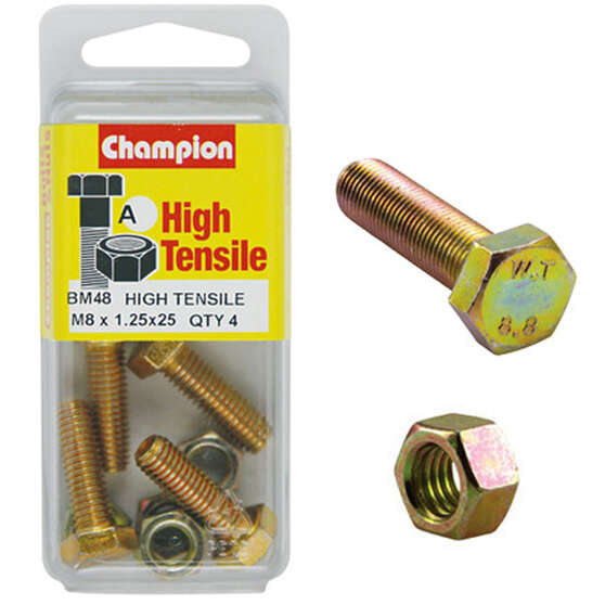 Champion High Tensile Bolts and Nuts BM48, M8x1.25 x 25mm, , scaau_hi-res