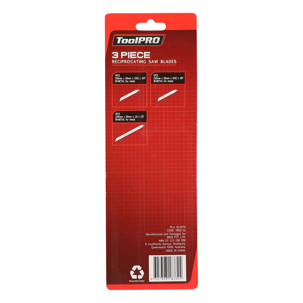 ToolPRO 3 Piece Reciprocating Saw Blades Supercheap Auto