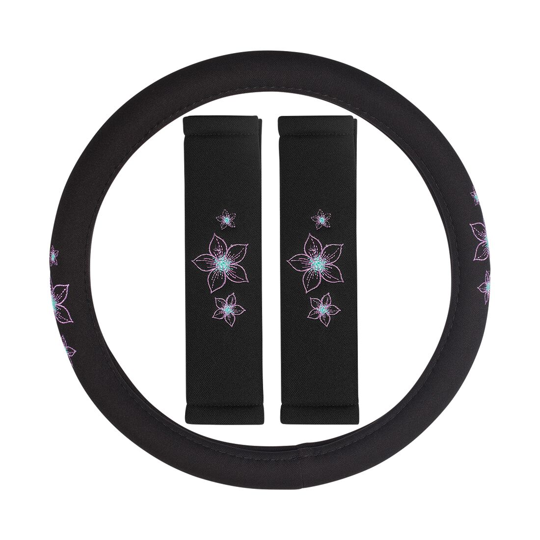 SCA Steering Wheel Cover & Seat Belt Buddie Flower Purple & Aqua, , scaau_hi-res
