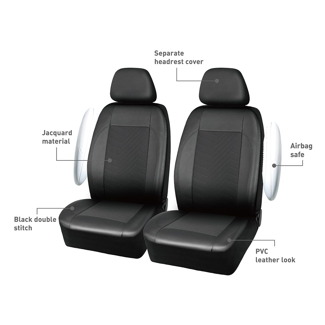 SCA Jacquard & Leather Look Seat Covers Black, Adjustable Headrests, Airbag Compatible, Size 30A, , scaau_hi-res