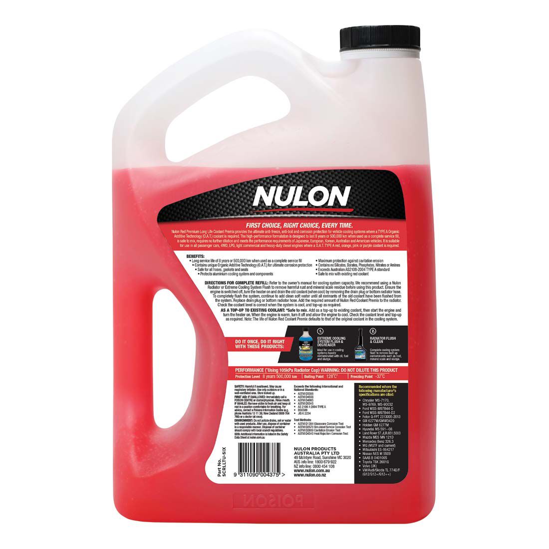 Nulon Red Anti-Freeze / Anti-Boil Coolant Premix - 6 Litres, , scaau_hi-res