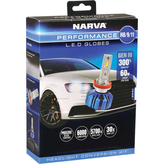 Narva Gen III LED Headlight Globes - H8/9/11, 12/24V, 18448, , scaau_hi-res