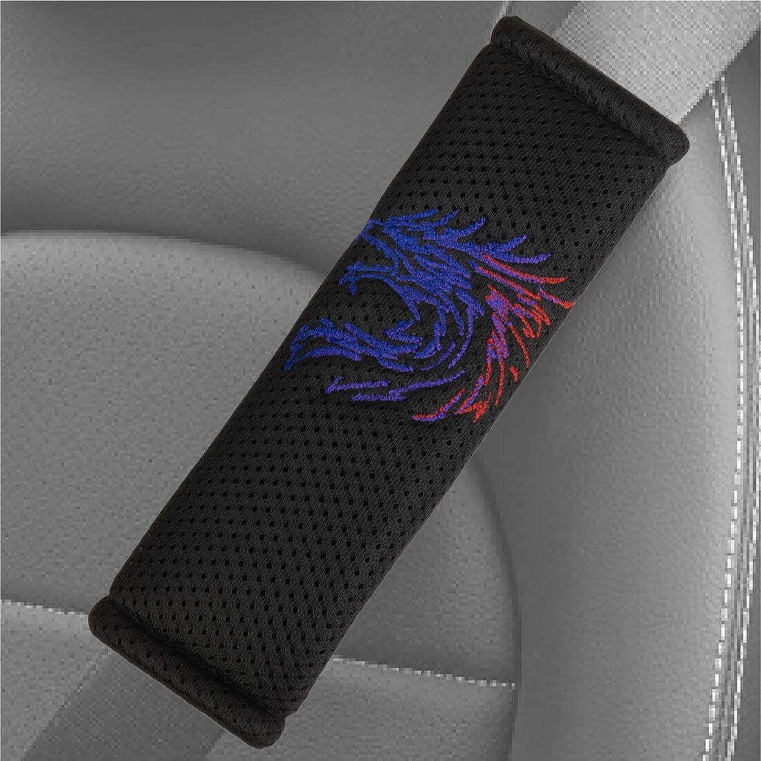 SCA Dragon Steering Wheel Cover & Seat Belt Buddie Set Red/Black, , scaau_hi-res