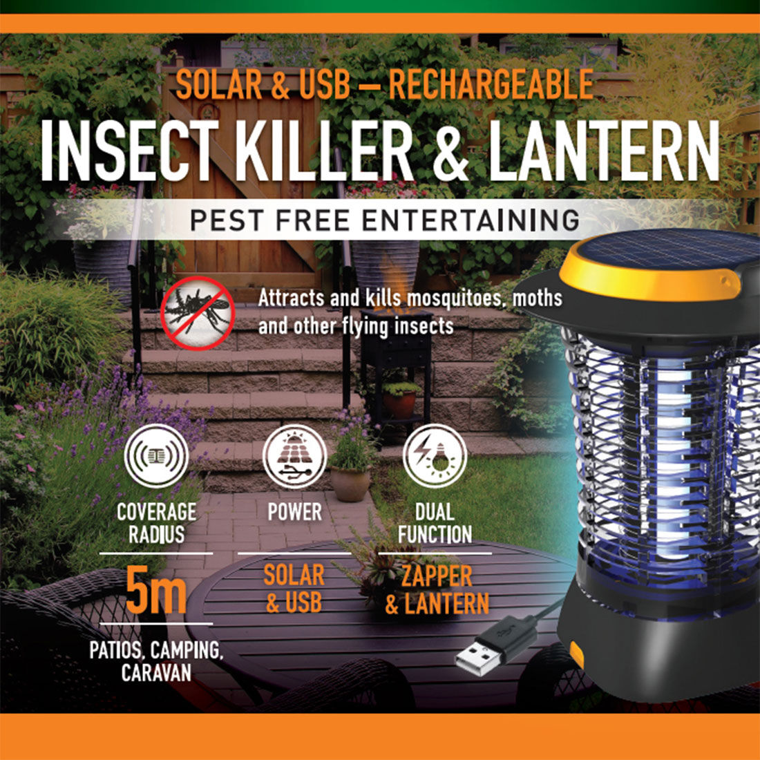 Gecko 3.7V Solar USB Rechargeable Insect Zapper, , scaau_hi-res