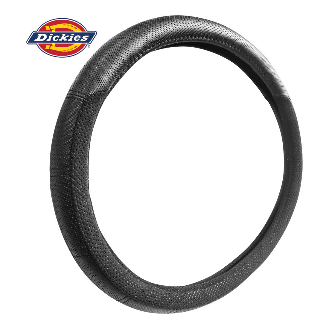Dickies Premium Leather Look & Suede Steering Wheel Cover Black 380mm Diameter, , scaau_hi-res