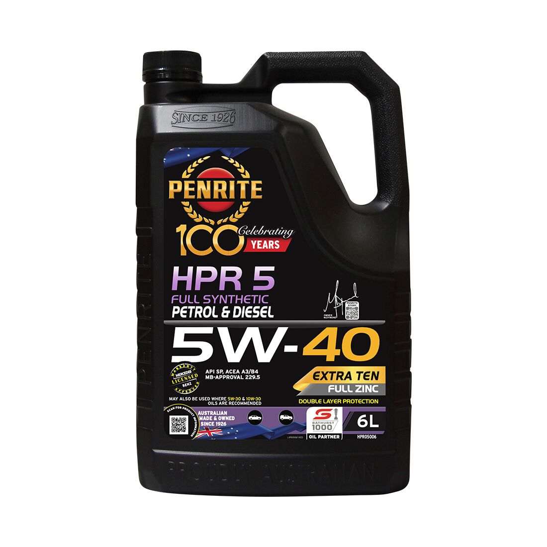 Penrite HPR 5 Engine Oil - 5W-40, 6 Litre, , scaau_hi-res