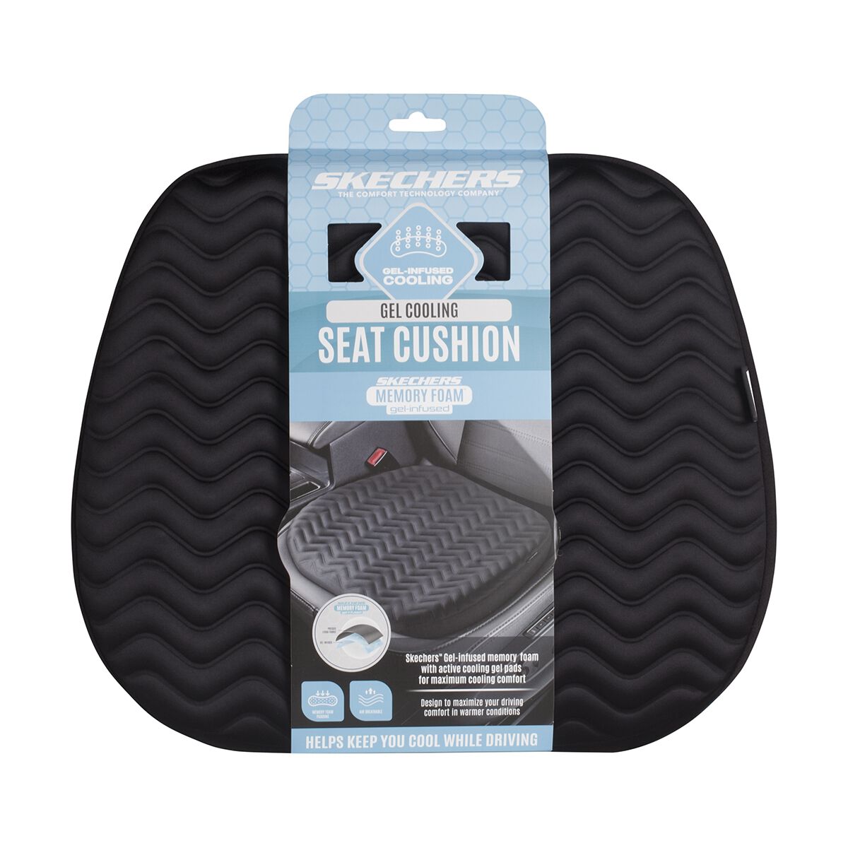 Skechers Memory Foam Luxury Gel Ribbed Seat Cushion Black, , scaau_hi-res