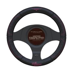 R.M.Williams Jillaroo Steering Wheel Cover - Leather, Black and Pink, 380mm diameter, , scaau_hi-res