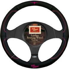 R.M.Williams Jillaroo Steering Wheel Cover - Leather, Black and Pink, 380mm diameter, , scaau_hi-res