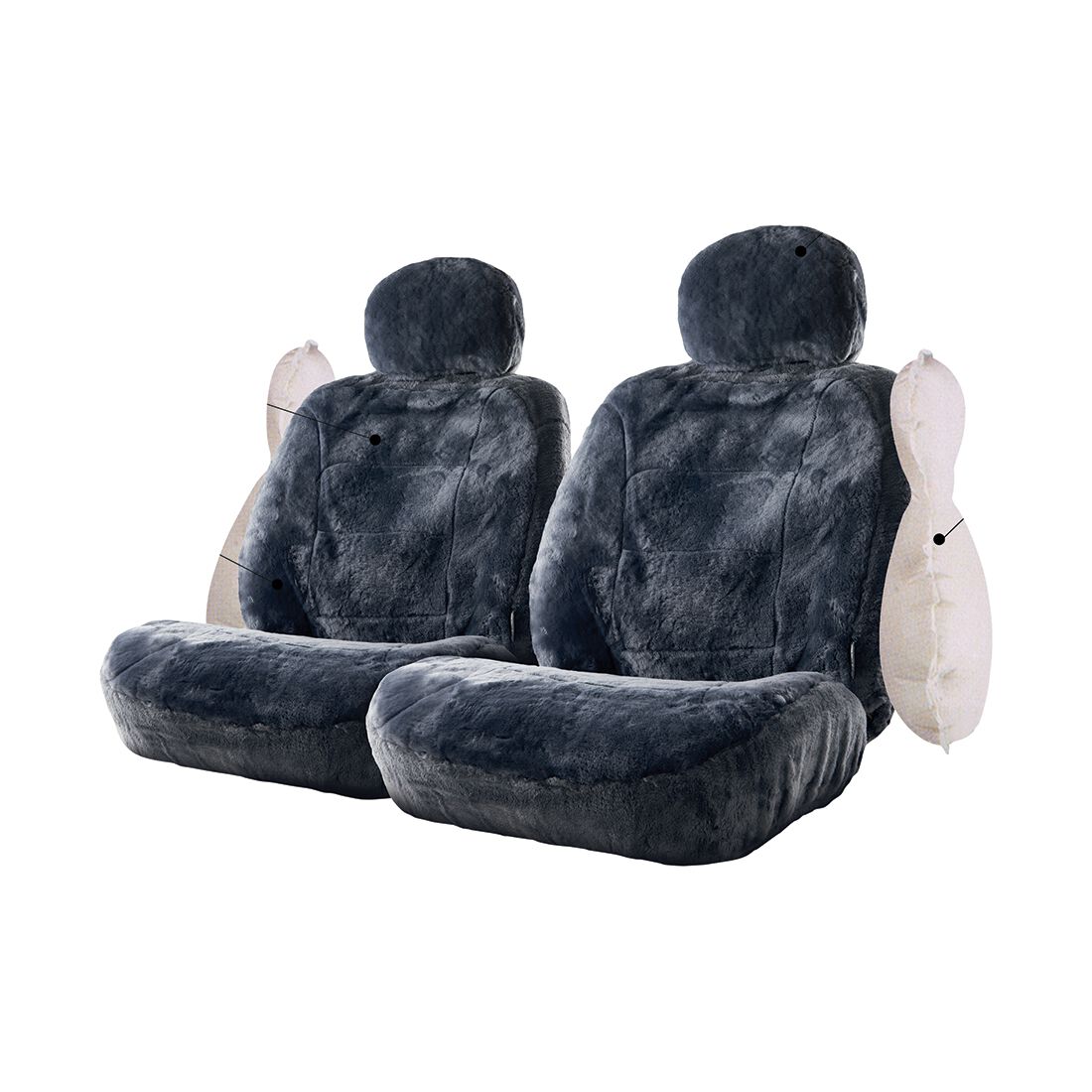 Silver CLOUDLUX Sheepskin Seat Covers - Slate Adjustable Headrests Size 30 Airbag Compatible, , scaau_hi-res