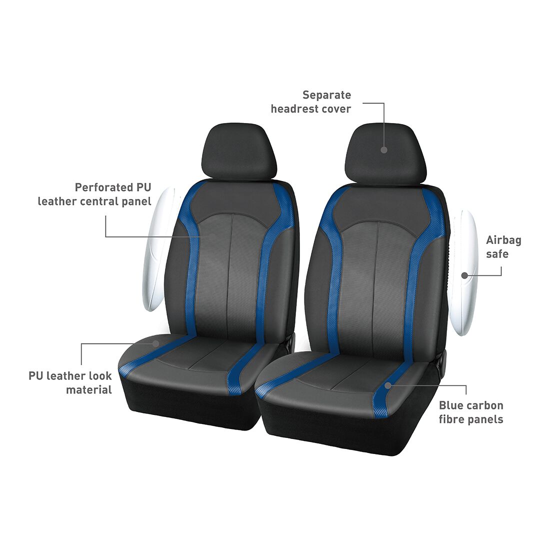 SCA Seat Cover Sports Black & Blue Leather Look, Adjustable Headrests, Airbag Compatible, Size 30A, , scaau_hi-res