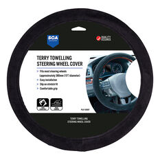 SCA Steering Wheel Cover - Terry Towelling, Black, 380mm diameter, , scaau_hi-res
