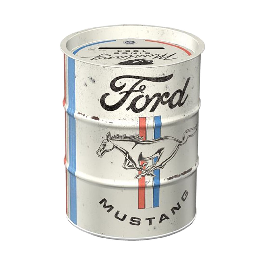 Nostalgic-Art &Ograve;il Barrel Money Box Ford Mustang - Horse & Stripes logo, , scaau_hi-res
