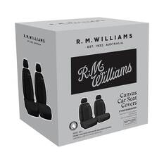 R.M.Williams Seat Cover Poly Canvas Seat Cover - Black/Grey Stitch Adjustable Headrest Airbag Compatible, , scaau_hi-res