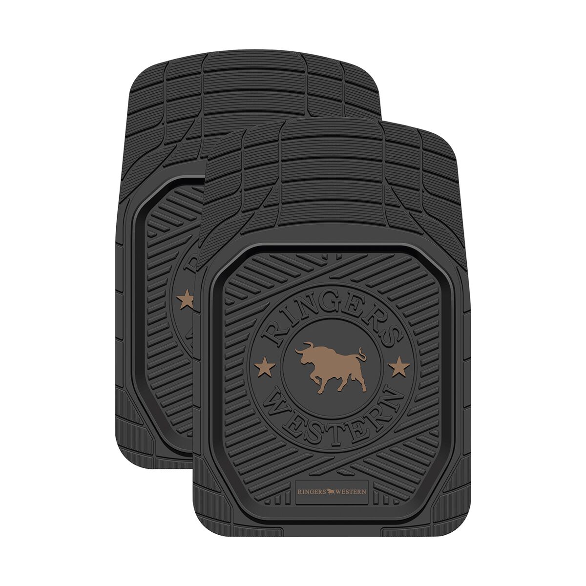 Ringers Western Rubber Car Floor Mats - Front Pair, Black/Tan, , scaau_hi-res