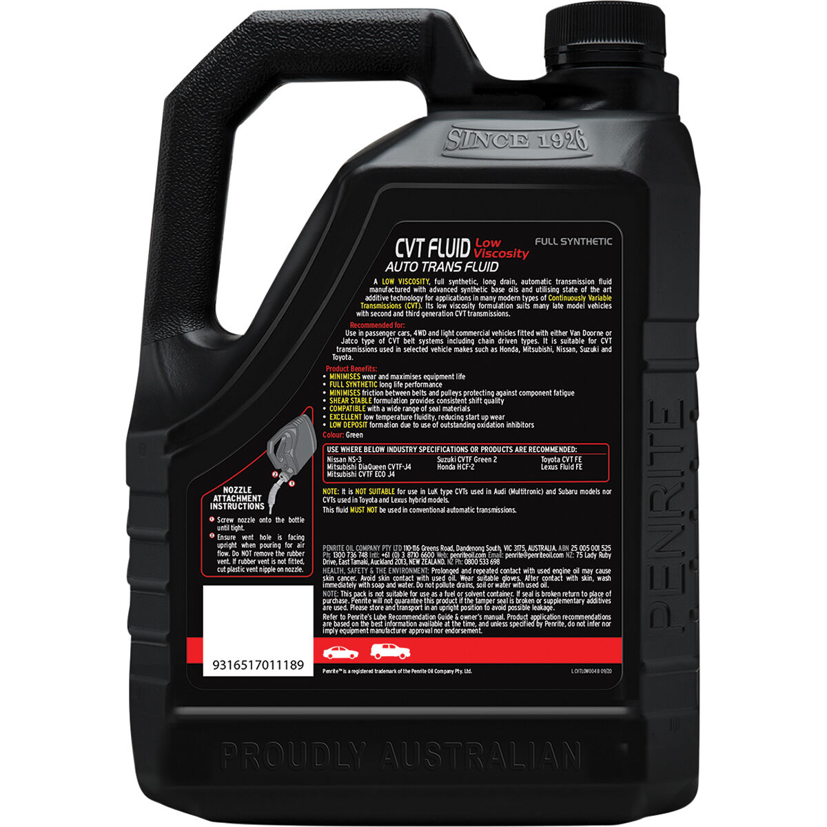 Penrite CVT Fluid Low Viscosity 4 Litre