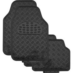 SCA Checkerplate Car Floor Mats PVC Black Set of 4, , scaau_hi-res